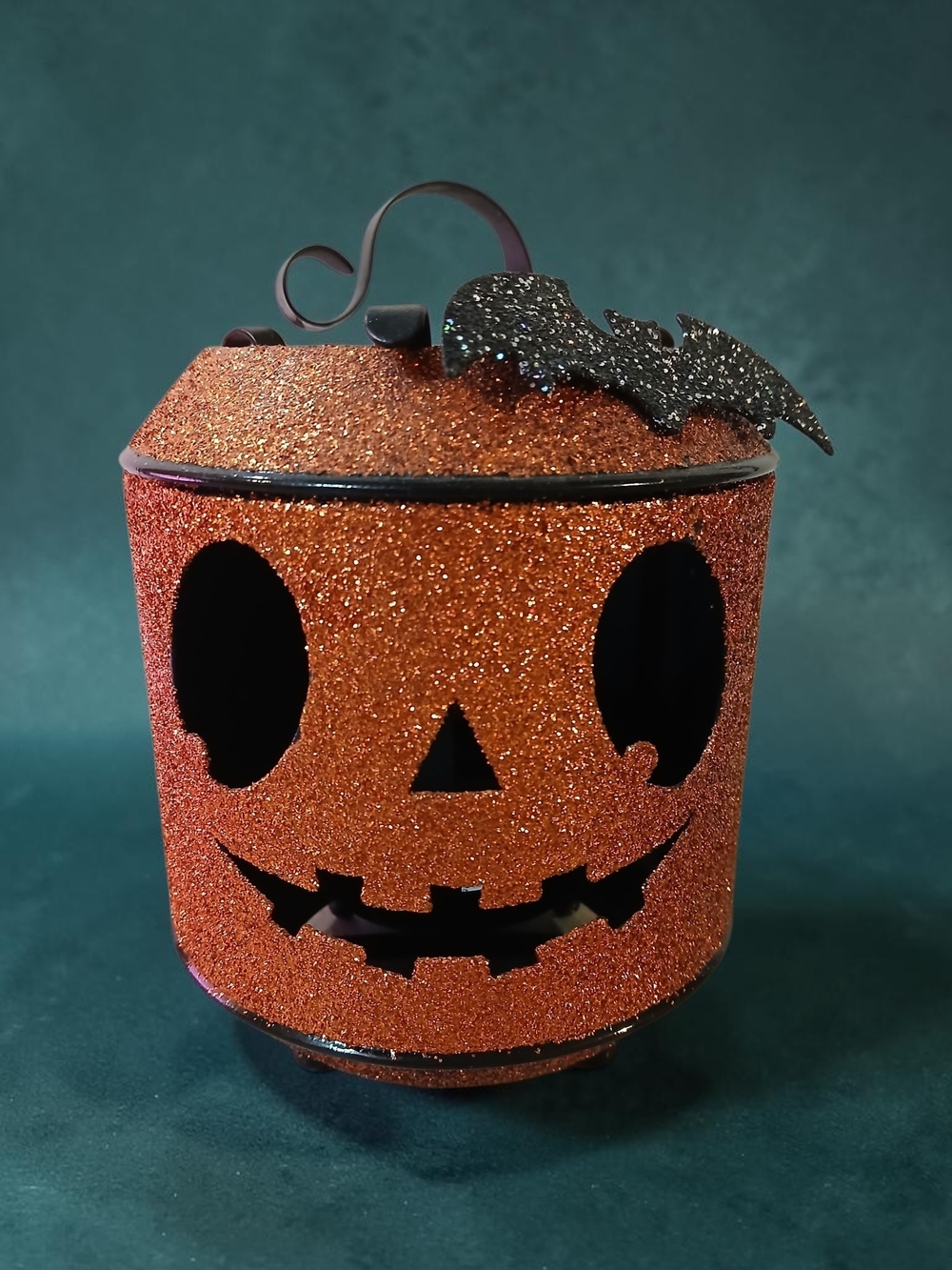 Orange Glitter Jack-O'-Lantern Decorative Mini Candle Holder